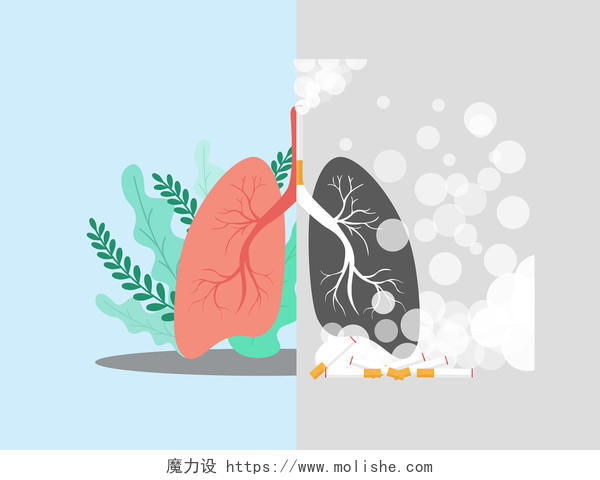 世界哮喘日肺部对比图矢量素材